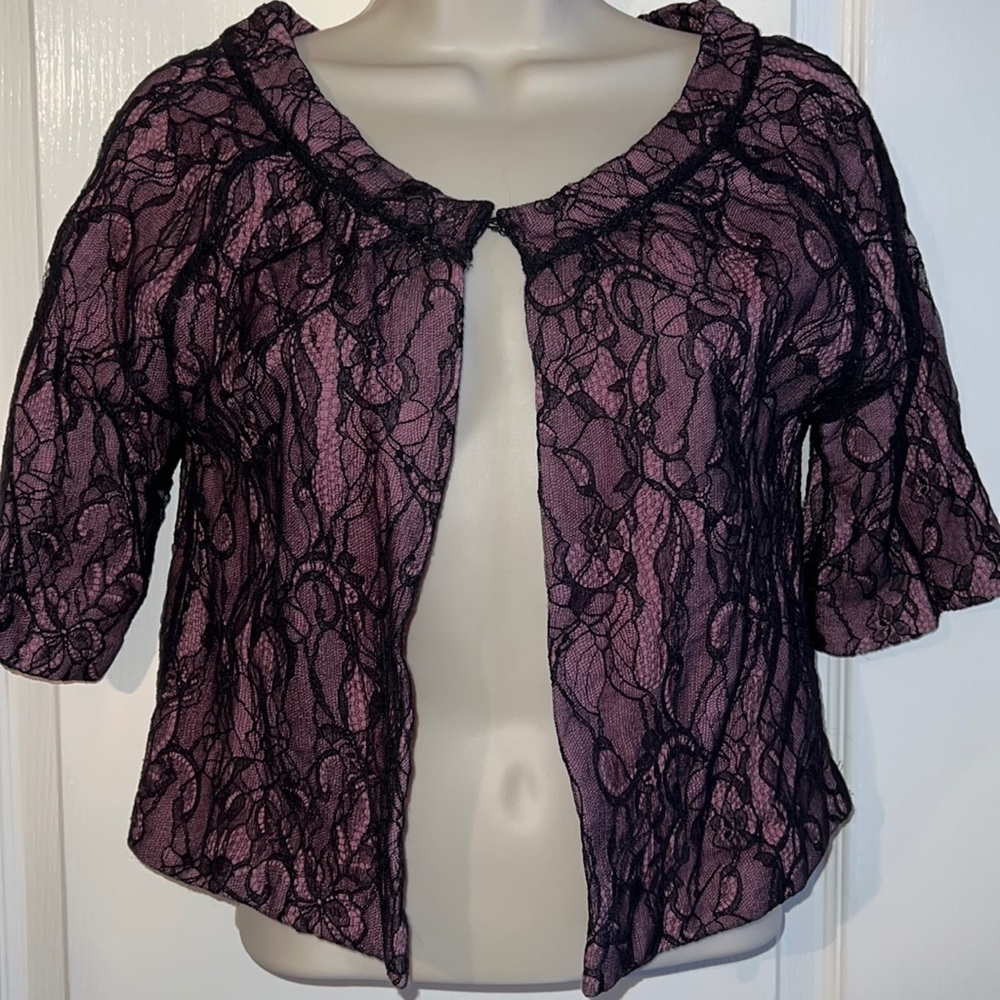 Moth Lace Shrug/sweater/jacket with Lavender Underlay
